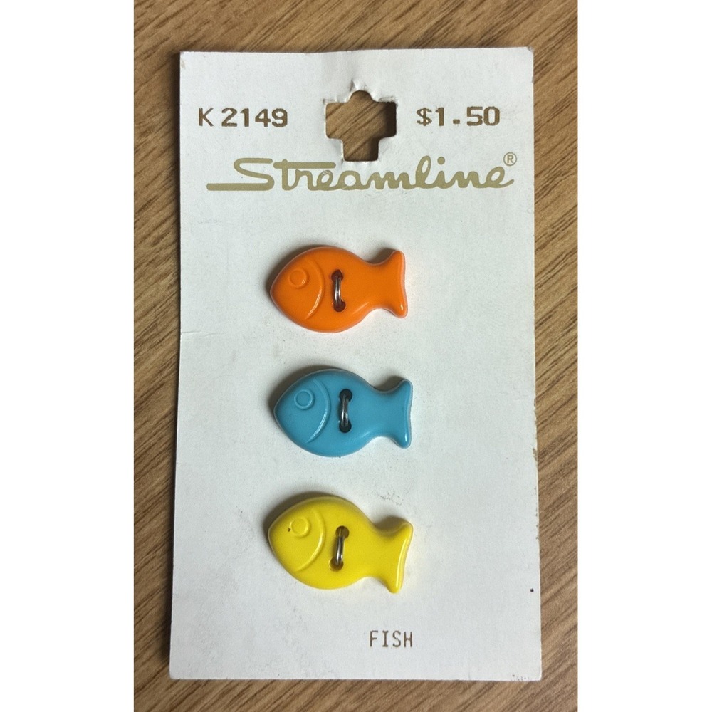Streamline Fish Buttons Orange Blue Yellow 5/8" Set of 3 K2149 Spain Vintage NEW
